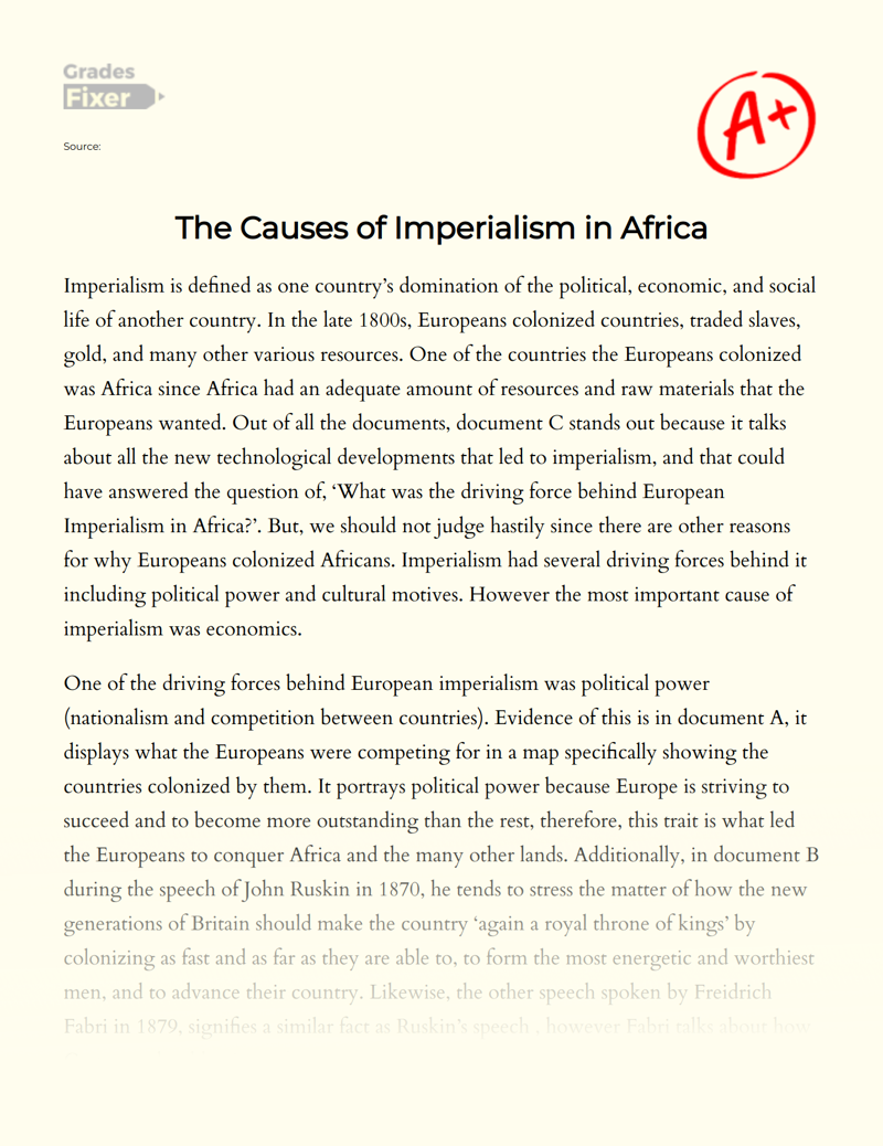 The Causes of Imperialism in Africa Essay