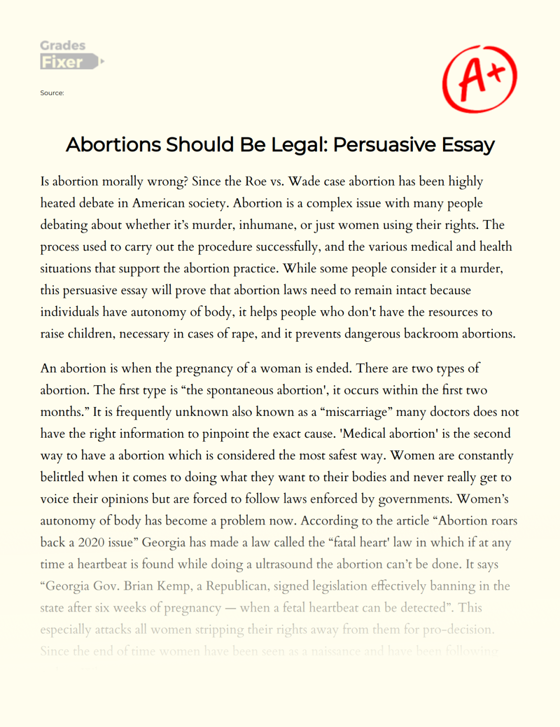 Women's Rights: Abortions Should Be Legal Essay