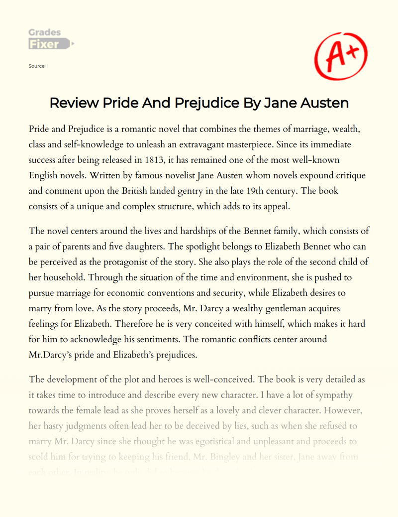 Review Pride and Prejudice by Jane Austen Essay