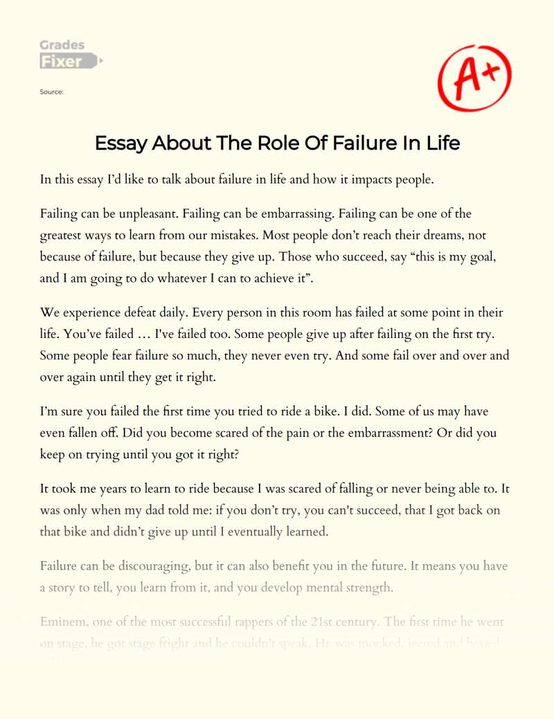 The Role of Failure and How It Effect in Life Essay