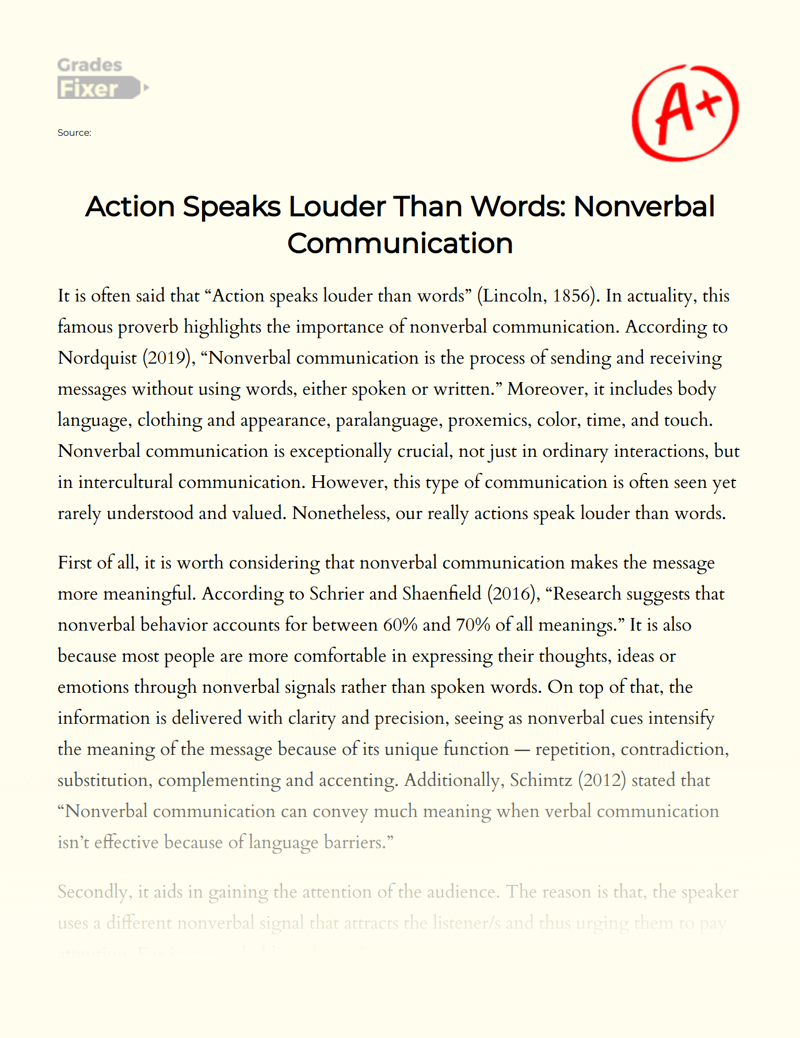 Action Speaks Louder than Words: Nonverbal Communication Essay