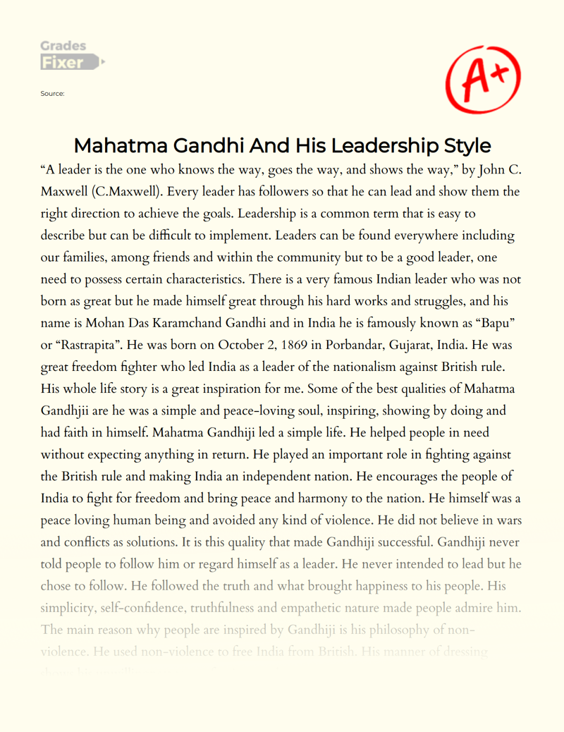 Mahatma Gandhi and His Leadership Style Essay