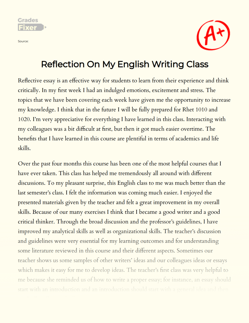 Reflection on My English Writing Class Essay