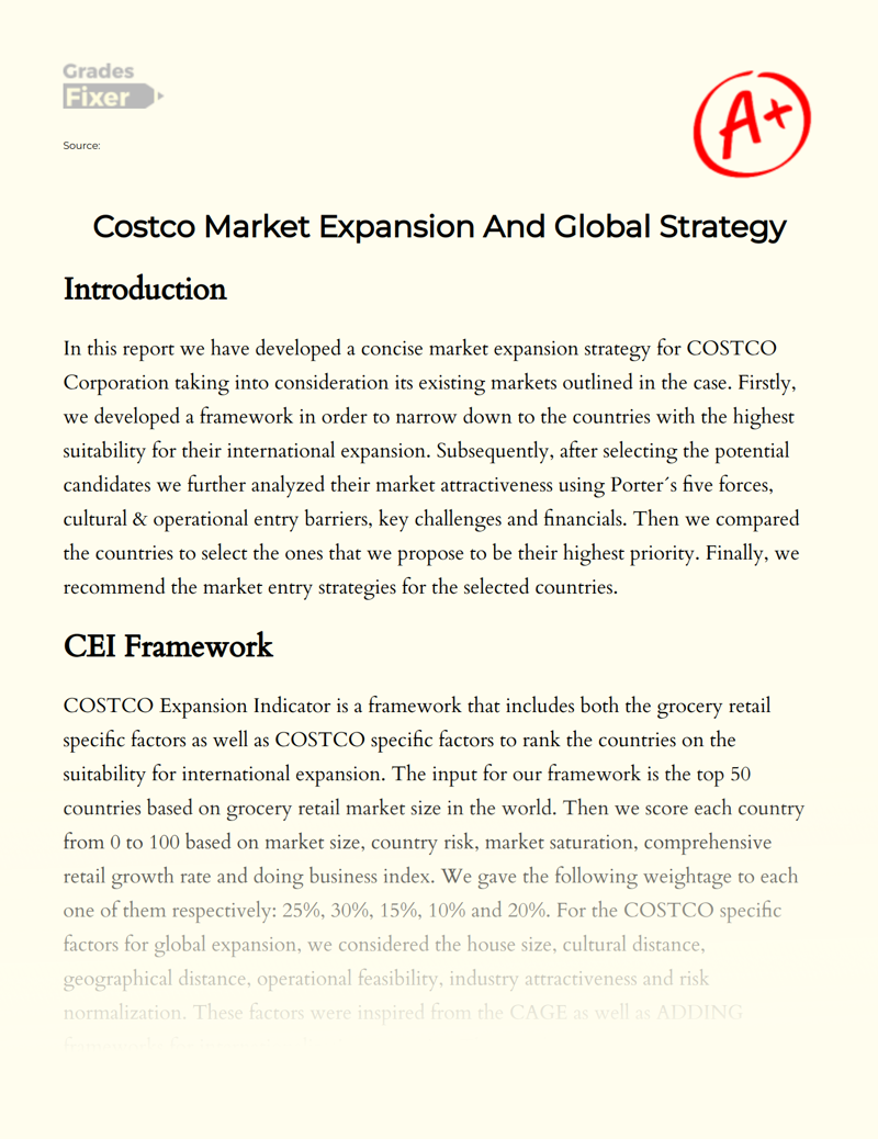 Costco Market Expansion and Global Strategy Essay