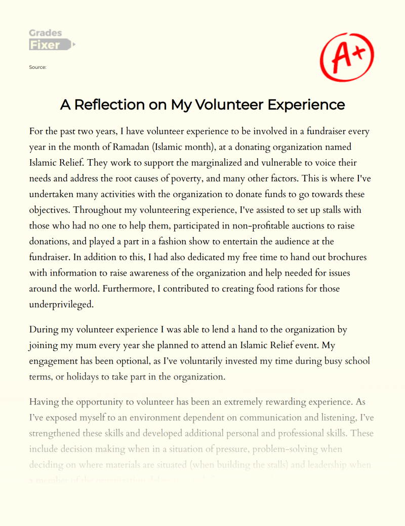 reflective essay on volunteering