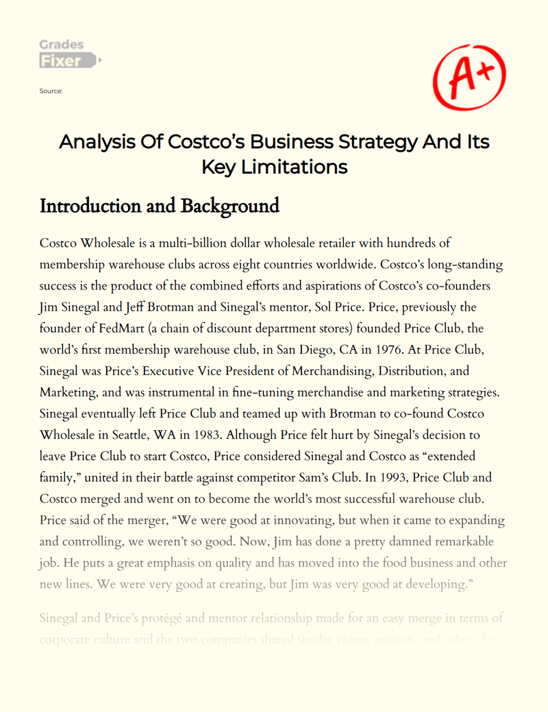 Analysis of Costco’s Business Strategy and Its Key Limitations Essay