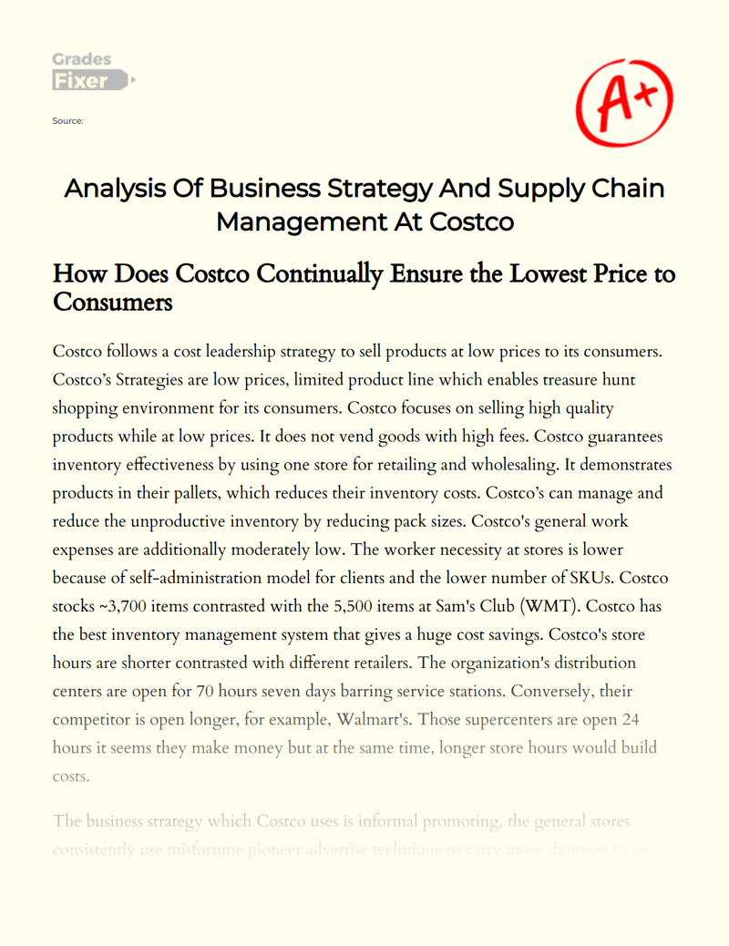 Analysis of Business Strategy and Supply Chain Management at Costco Essay