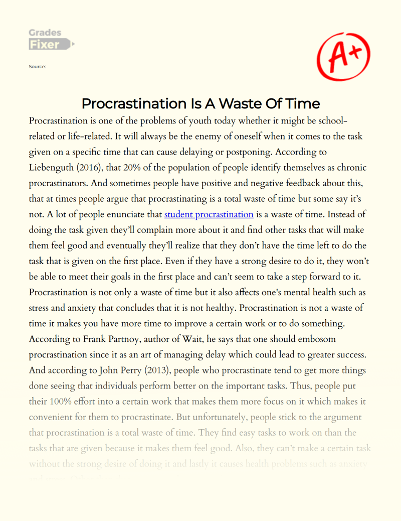 Procrastination is a Waste of Time Essay