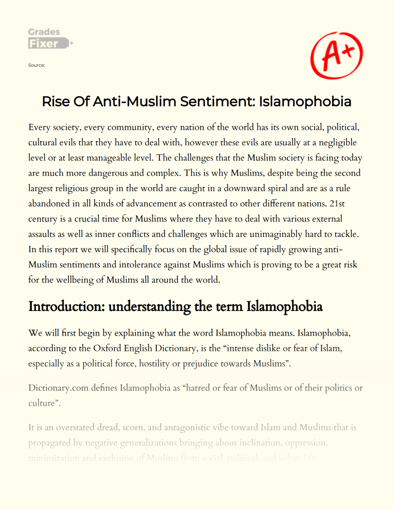 Rise of Anti-muslim Sentiment: Islamophobia Essay
