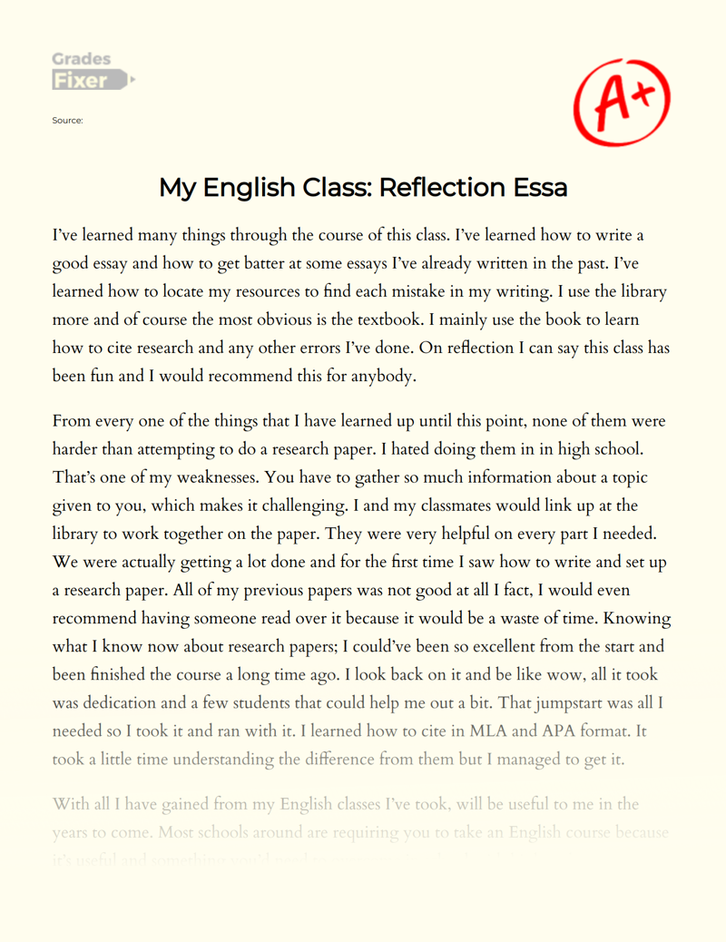 My English Class: a Reflection  Essay