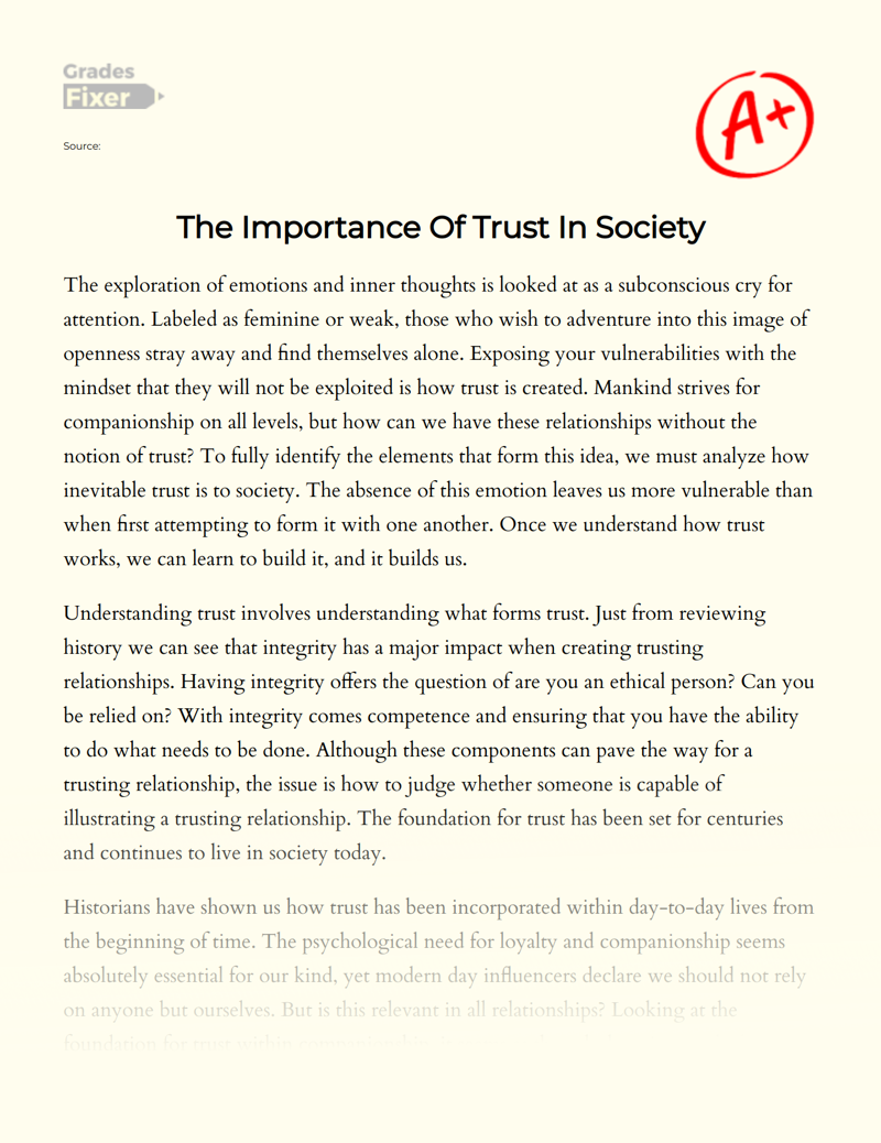 The Importance of Trust in Society Essay