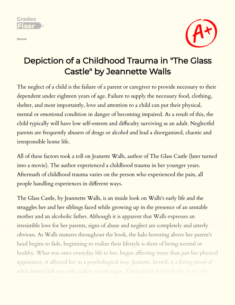 Depiction of a Childhood Trauma in "The Glass Castle" by Jeannette Walls Essay