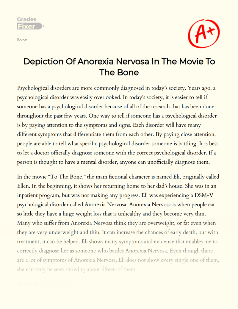 Depiction of Anorexia Nervosa in The Movie to The Bone Essay