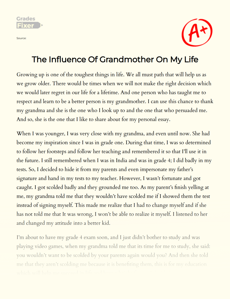 The Influence of Grandmother on My Life Essay