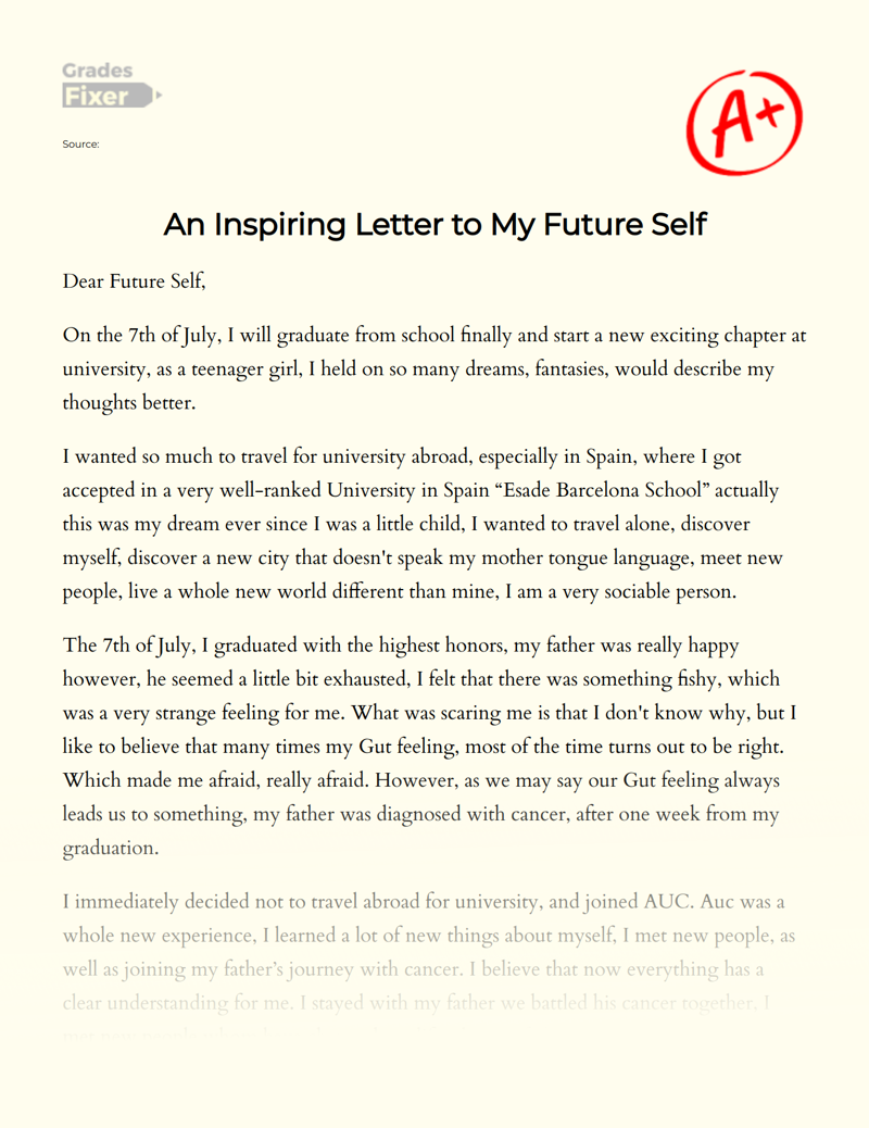An Inspiring Letter to My Future Self Essay