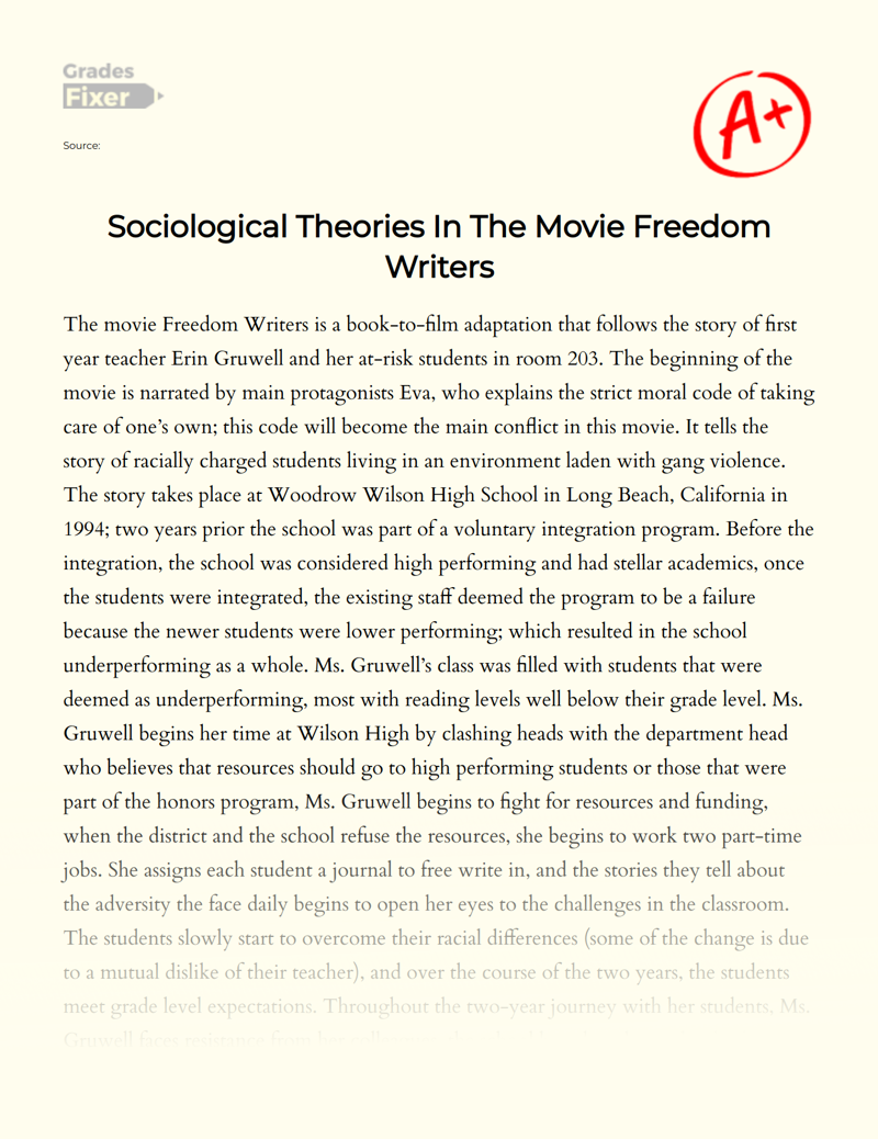 Sociological Theories in The Movie Freedom Writers Essay