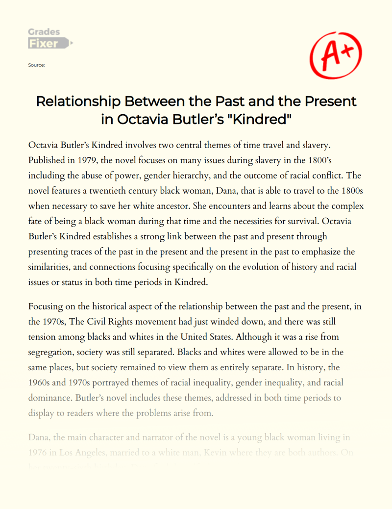 Relationship Between The Past and The Present in Octavia Butler’s "Kindred" Essay