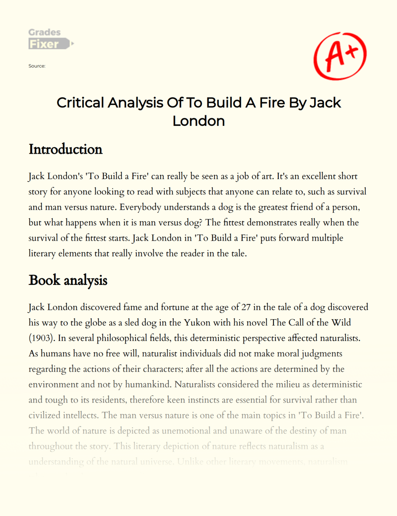 Critical Analysis of to Build a Fire by Jack London Essay
