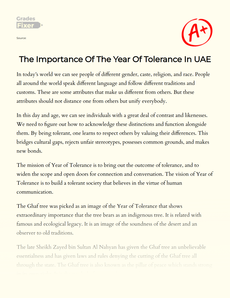 The Importance of The Year of Tolerance in Uae Essay
