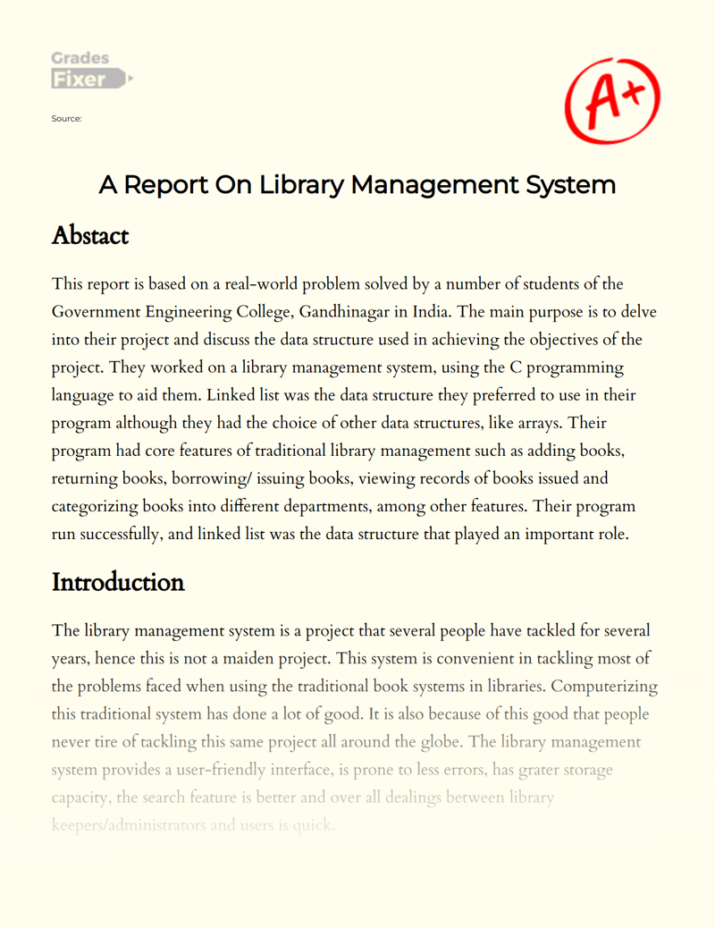 A Report on Library Management System Essay