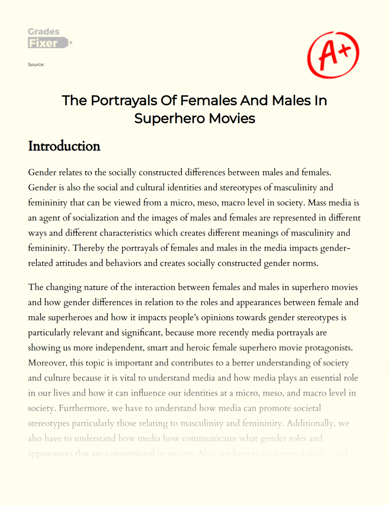The Portrayals of Females and Males in Superhero Movies Essay
