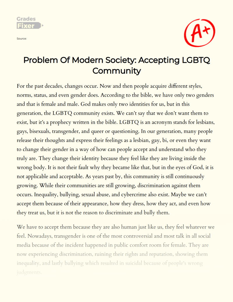 Problem of Modern Society: Accepting Lgbtq Community Essay