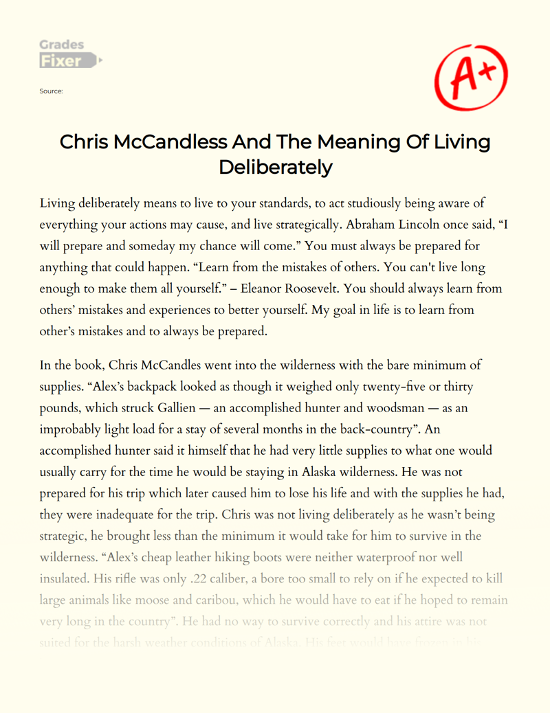 Chris Mccandless and The Meaning of Living Deliberately Essay