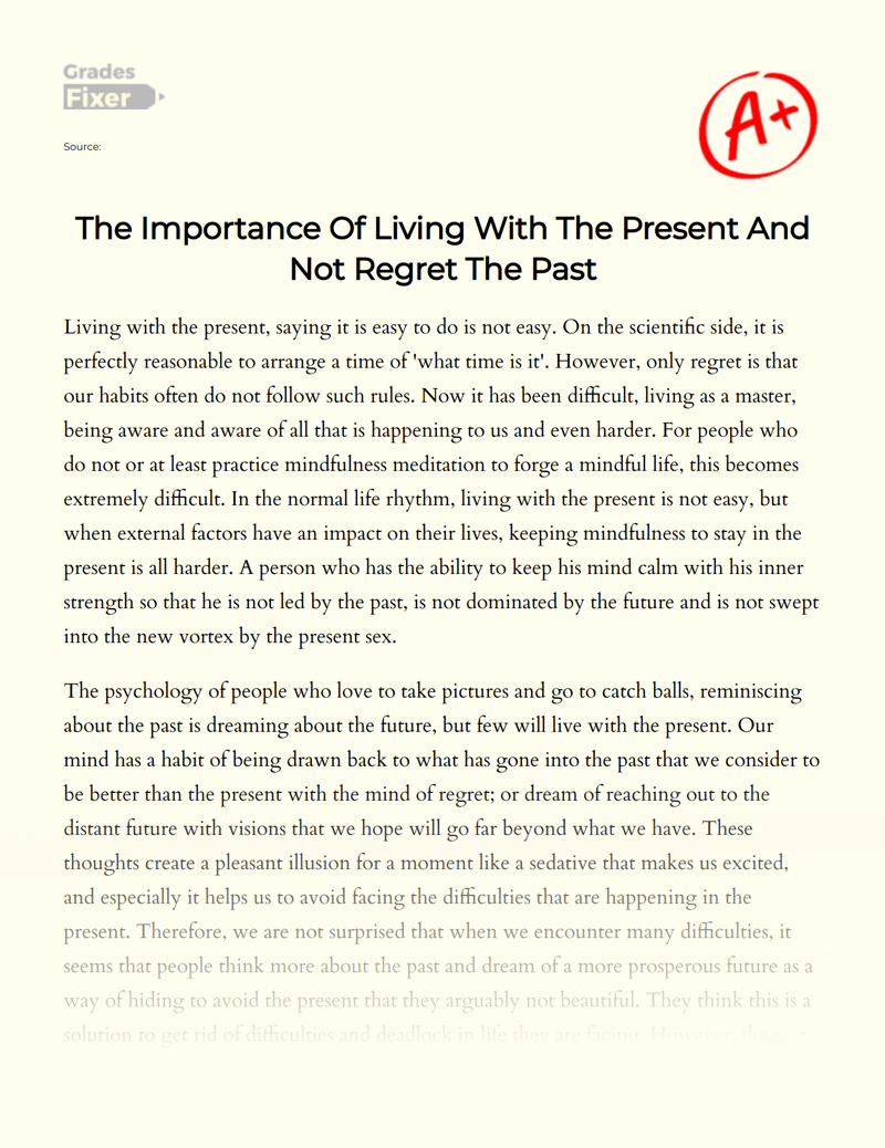 The Importance of Living with The Present and not Regret The Past Essay
