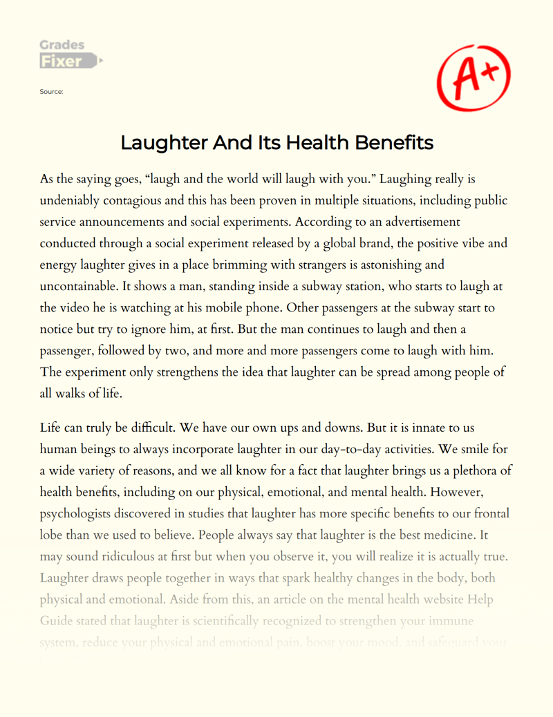Laughter and Its Health Benefits Essay