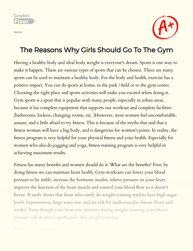 The Reasons Why Girls Should Go to The Gym Essay