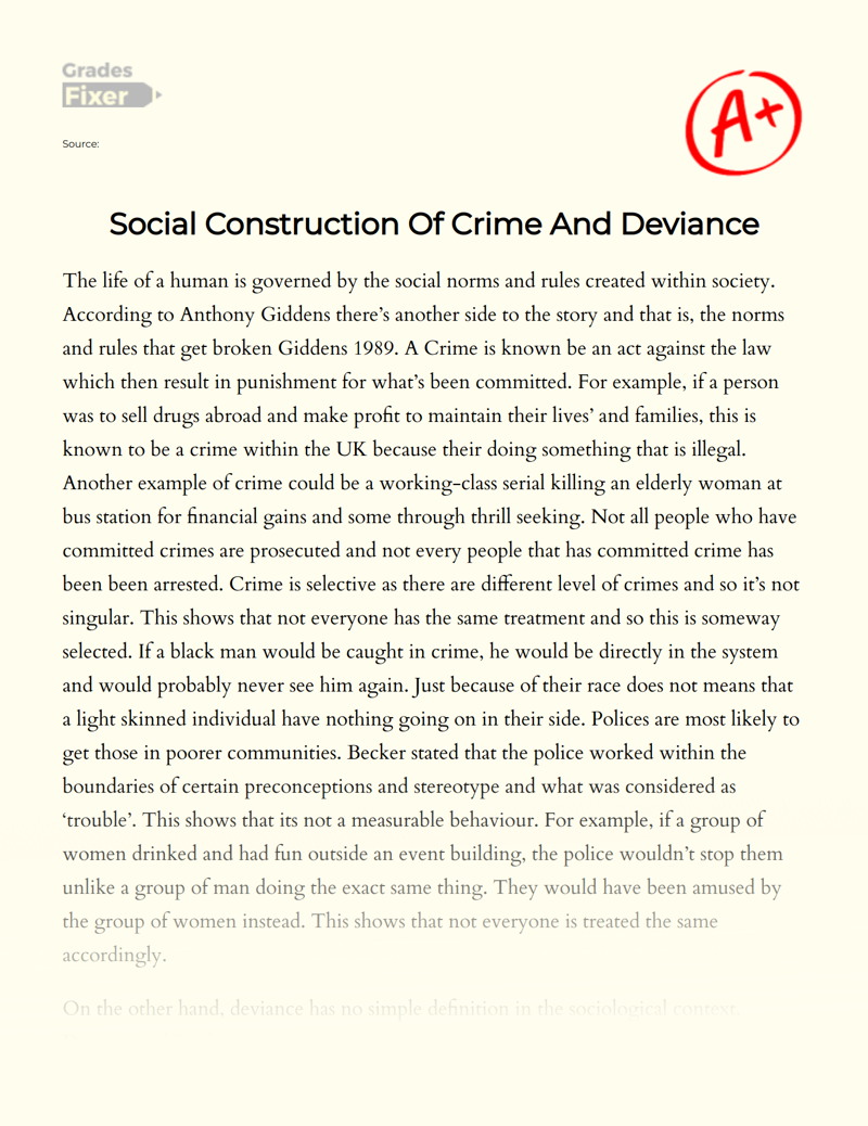 Social Construction of Crime and Deviance Essay