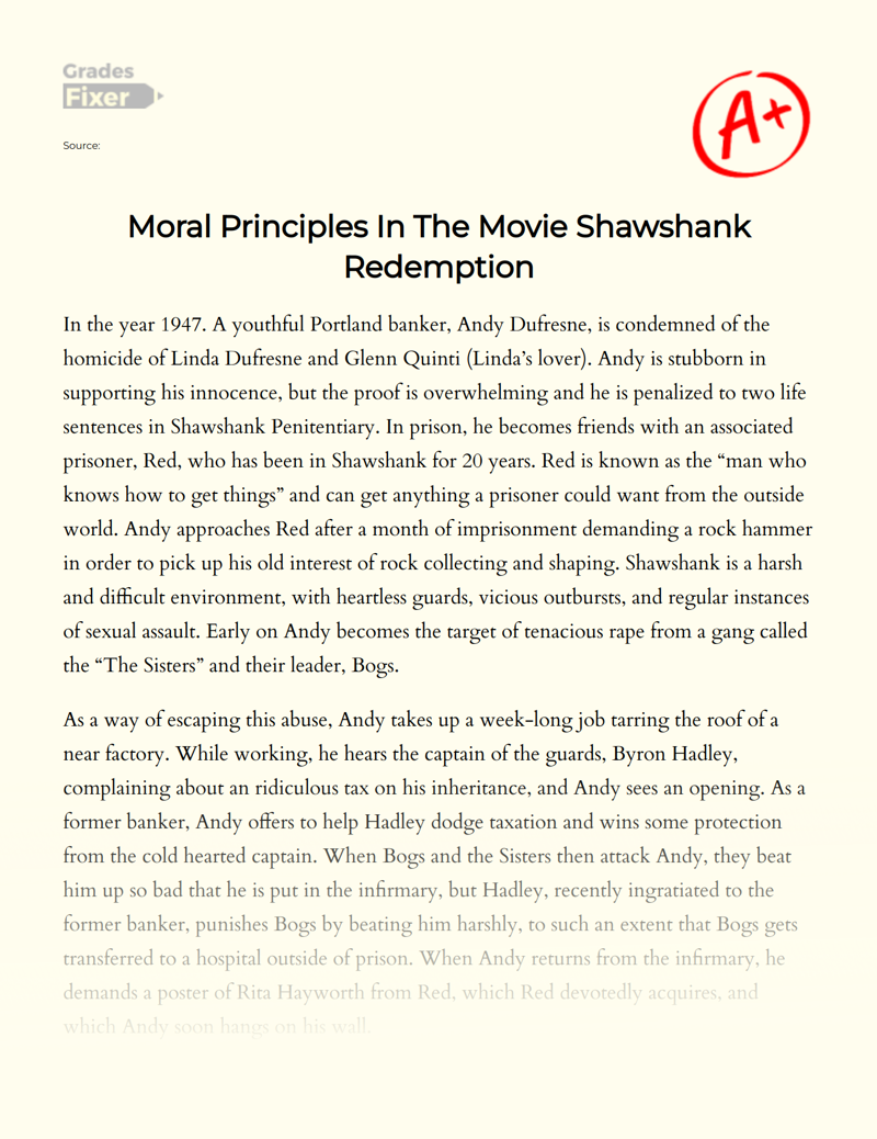 Moral Principles in The Movie "Shawshank Redemption" Essay
