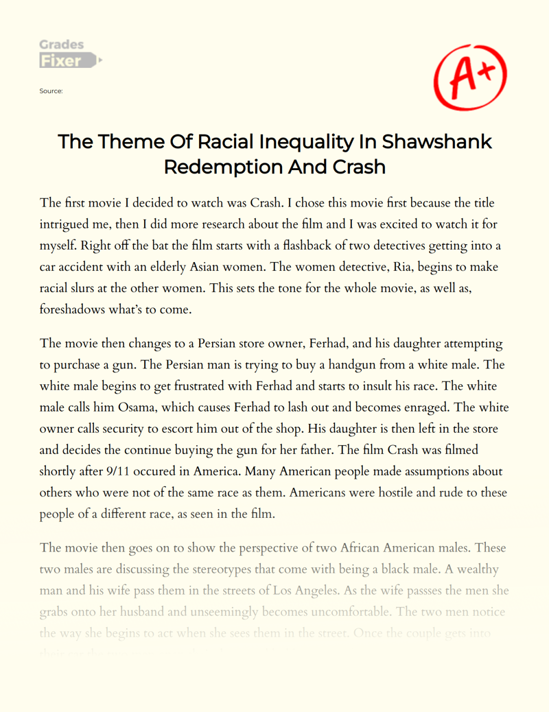 The Theme of Racial Inequality in "Shawshank Redemption" and "Crash" Essay