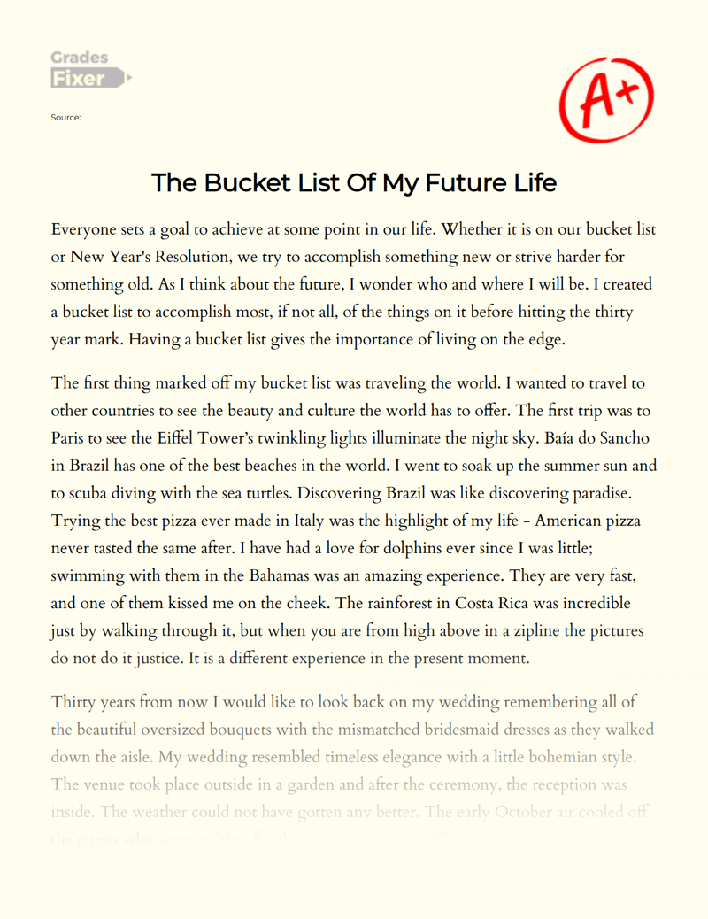 Pursuing My Dreams: a Journey Through My Bucket List Essay