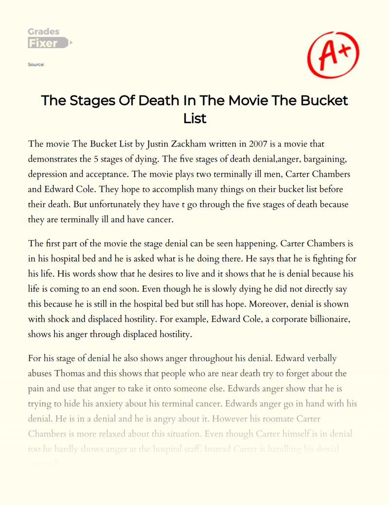 The Stages of Death in The Movie The Bucket List Essay
