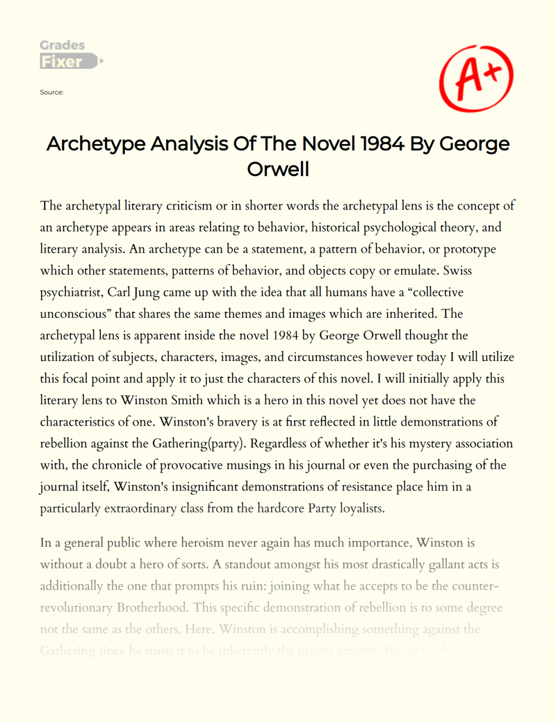 Archetype Analysis of The Novel 1984 by George Orwell Essay