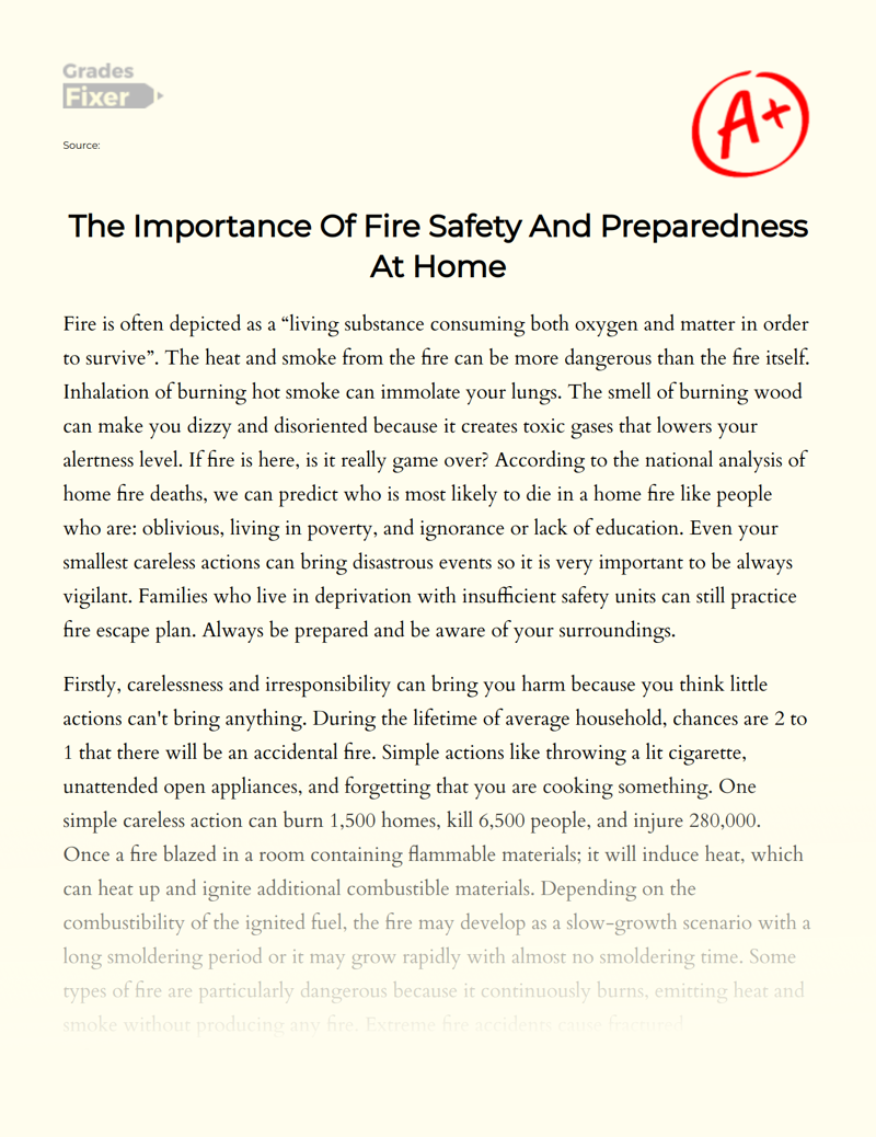 The Importance of Fire Safety and Preparedness at Home Essay