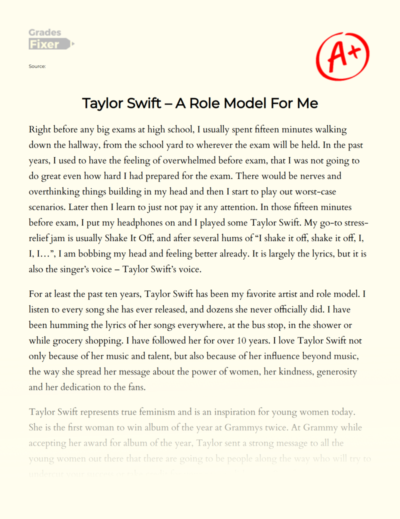 Taylor Swift – a Role Model for Me Essay