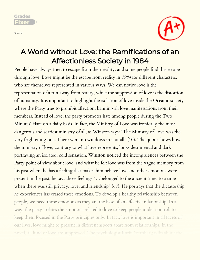 A World Without Love: The Ramifications of an Affectionless Society in 1984 essay