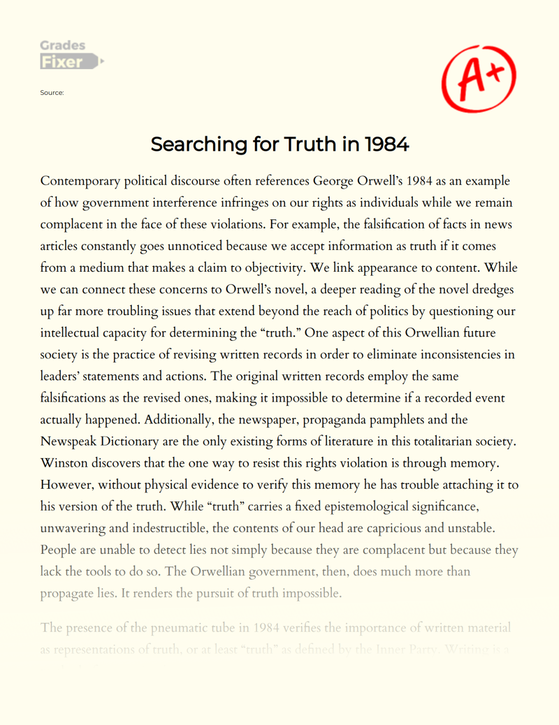 Searching for Truth in 1984 Essay