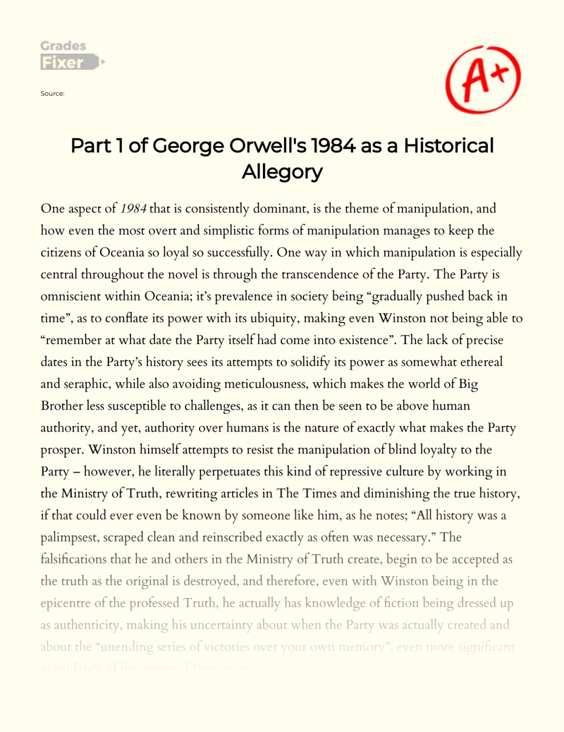 George Orwell's 1984 as a Historical Allegory essay