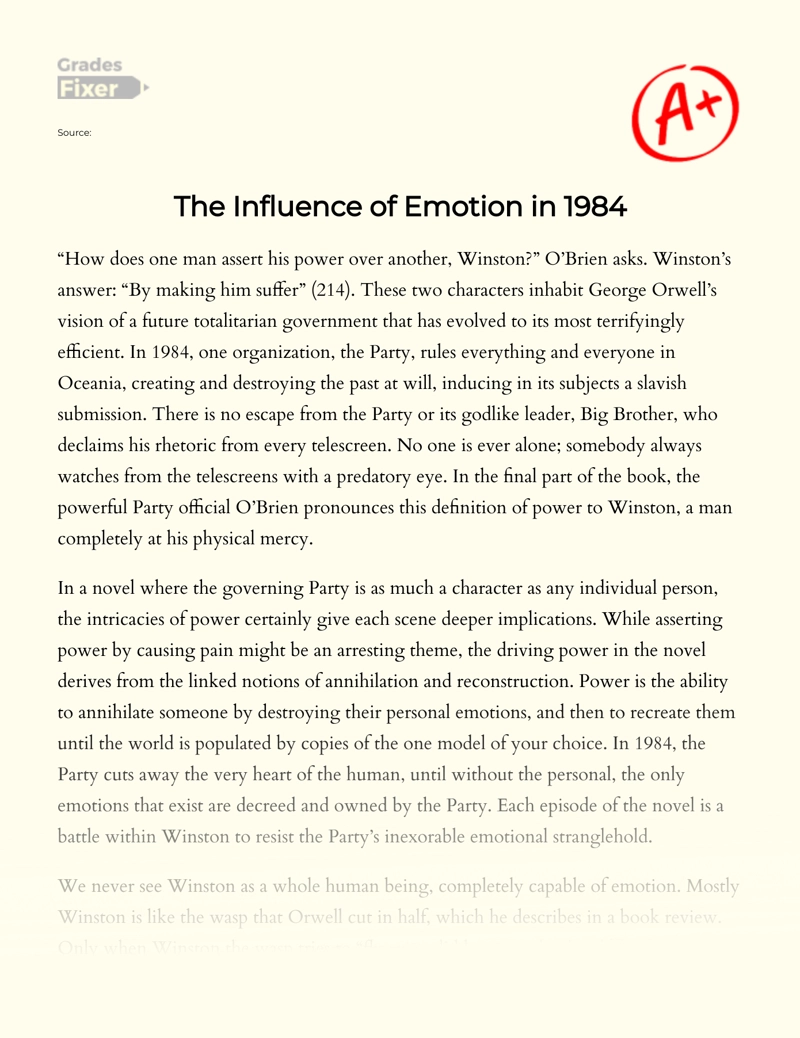 The Influence of Emotion in 1984 essay