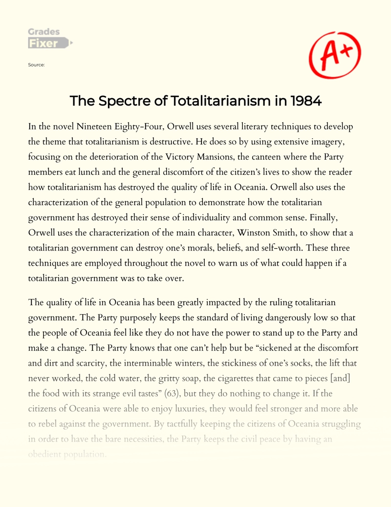 The Spectre of Totalitarianism in 1984 essay