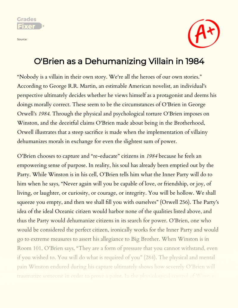 O'brien as a Dehumanizing Villain in 1984 essay