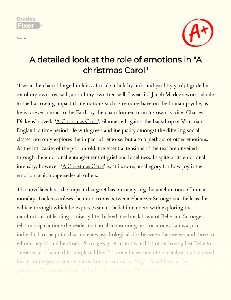 A Detailed Look at The Role of Emotions in "A Christmas Carol" Essay