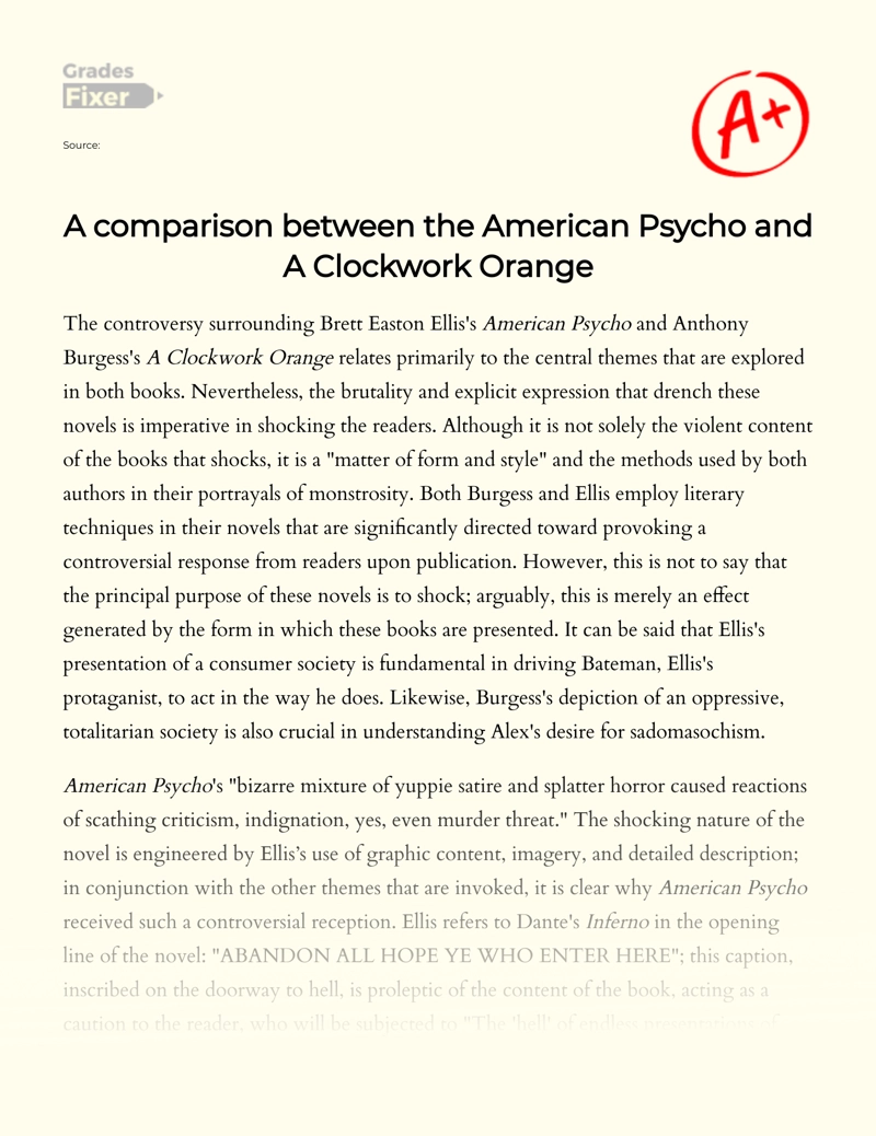 A Comparison Between The American Psycho and a Clockwork Orange essay
