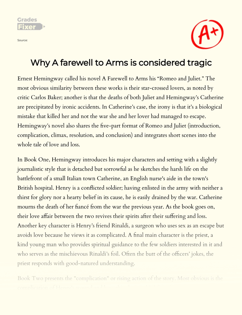 Why a Farewell to Arms is Considered Tragic Essay