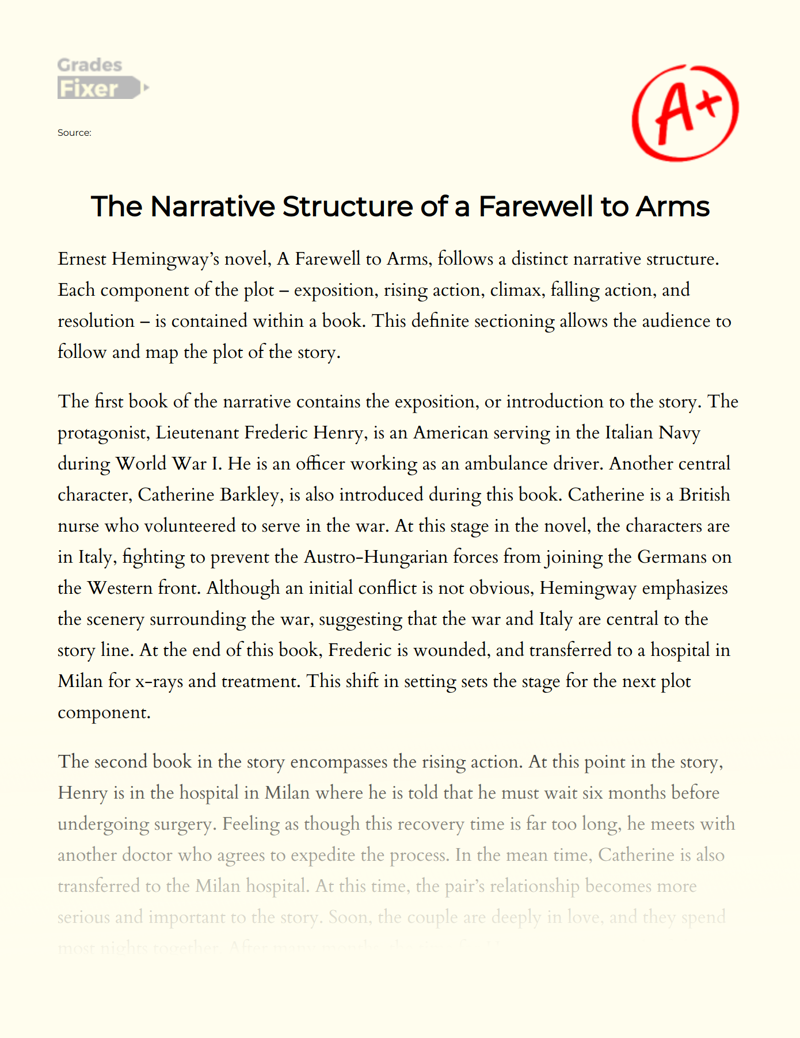 The Narrative Structure of a Farewell to Arms Essay