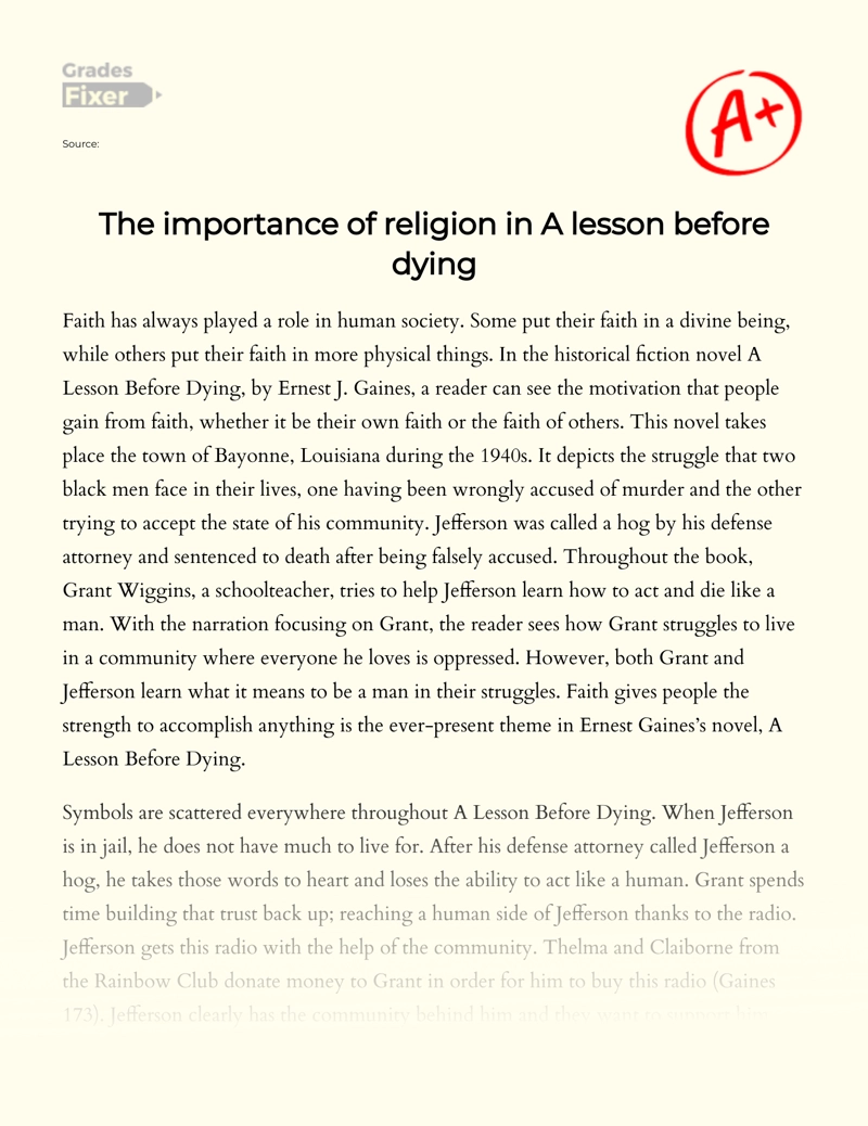 The Importance of Religion in a Lesson before Dying Essay