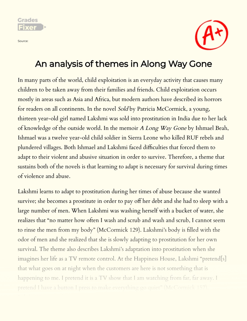 Analysis of Themes in a Long Way Gone and Sold Essay